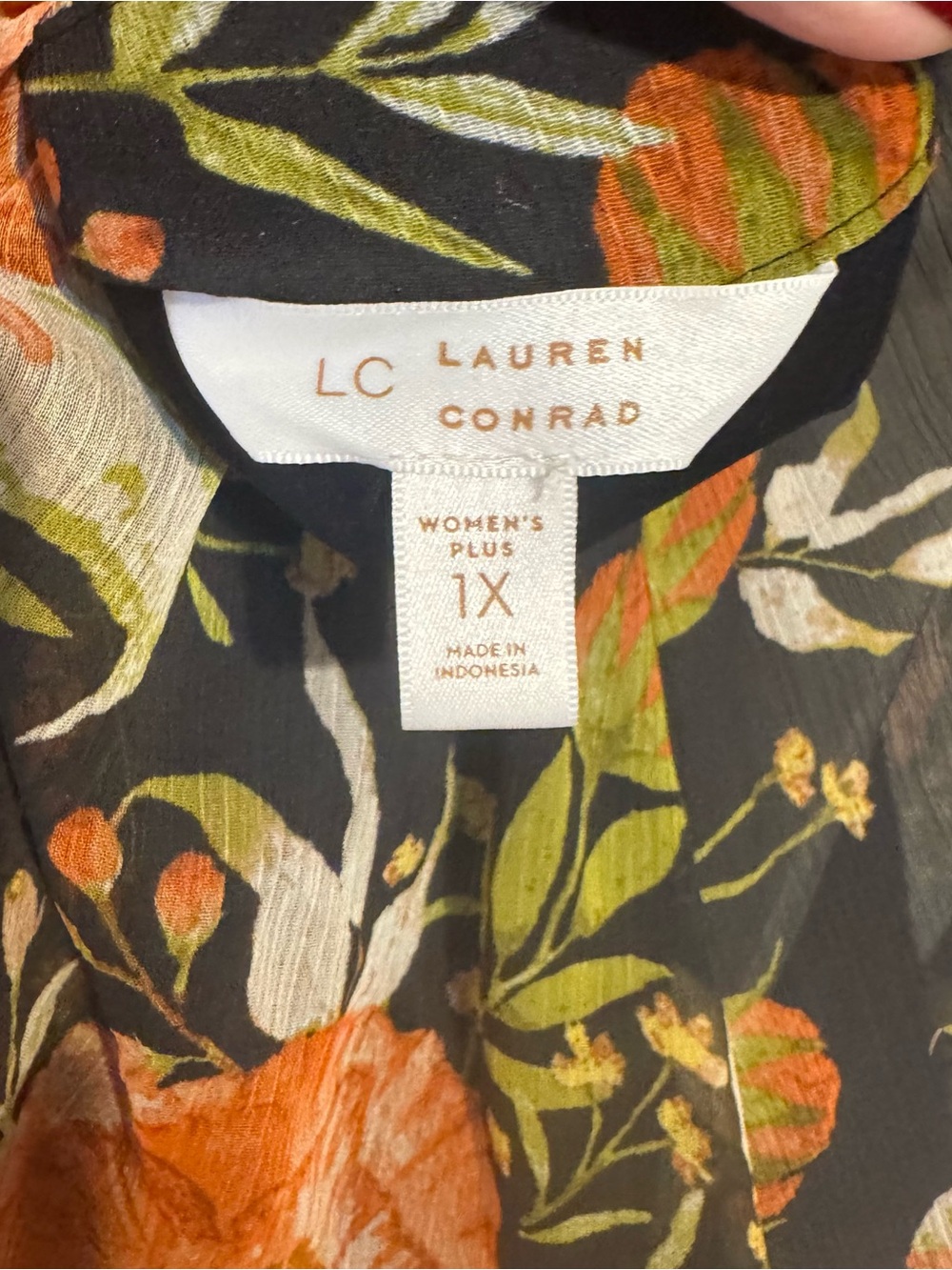 Floral Square-Neck Peasant Blouse in Black and Coral PLUS: 1X #G - Picture 9 of 9